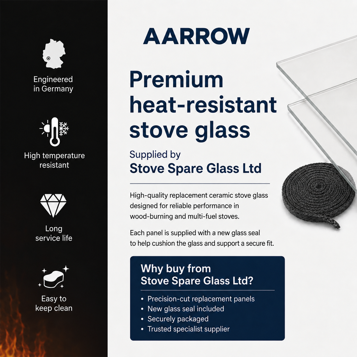 Aarrow replacement stove glass range with glass sealing tape