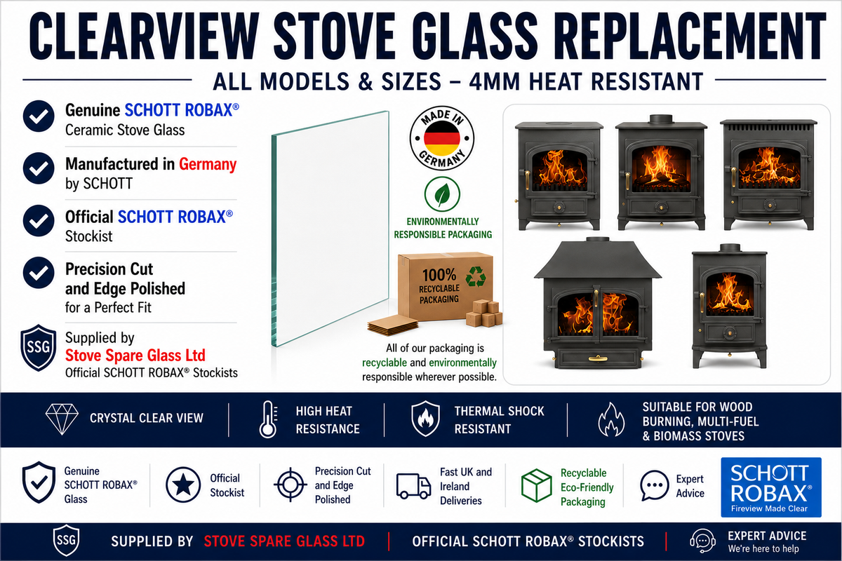 Clearview Stove Glass Replacement – All Models &amp; Sizes – 4mm Heat Resistant