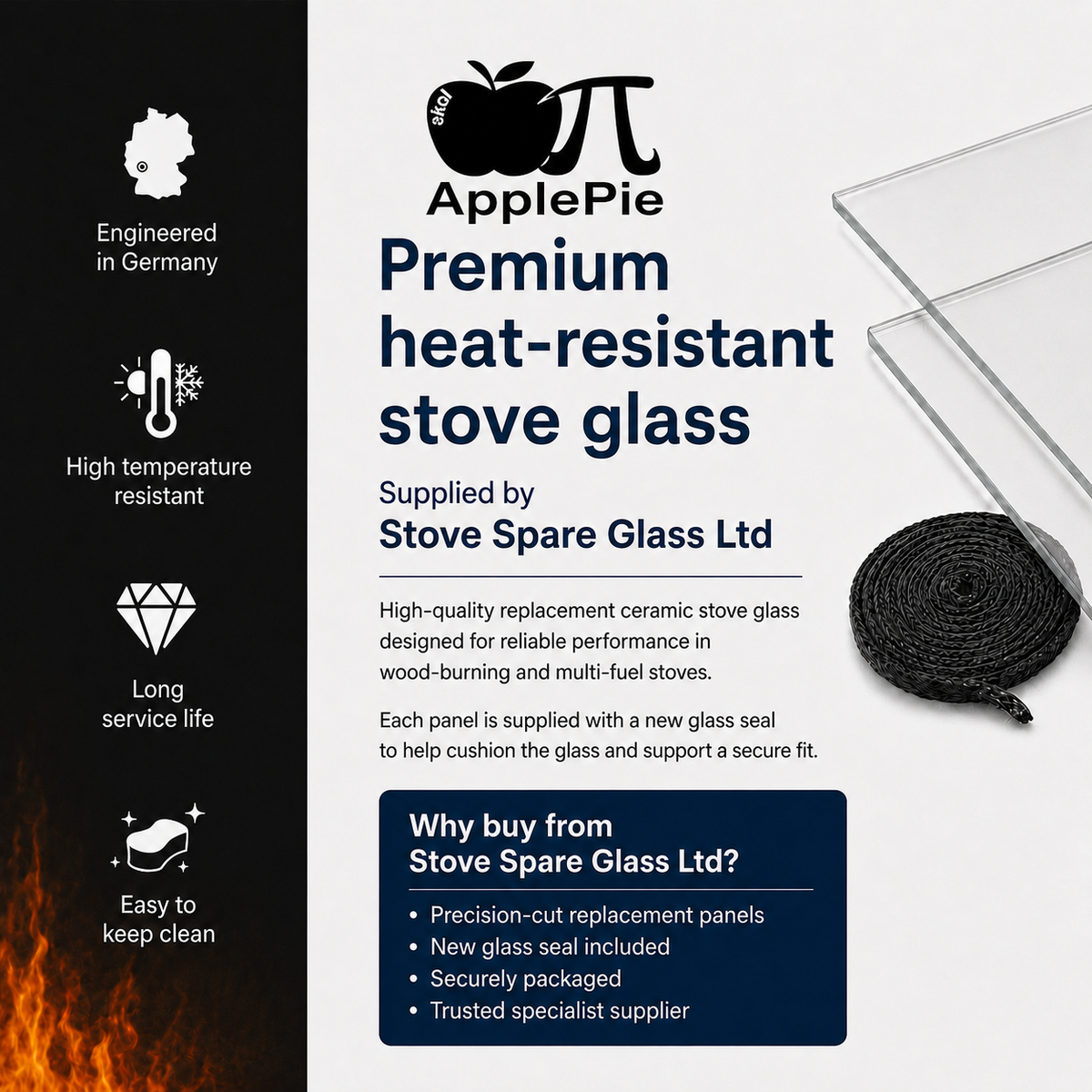Ekol ApplePie Stove Glass Replacement – All Models &amp; Sizes – with Glass Seal