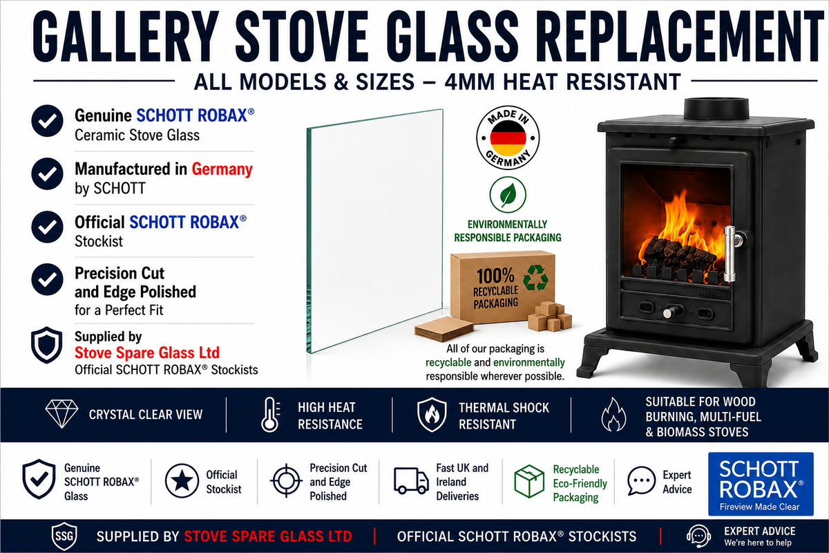 Gallery Stove Glass Replacement – All Models &amp; Sizes – 4mm Heat Resistant