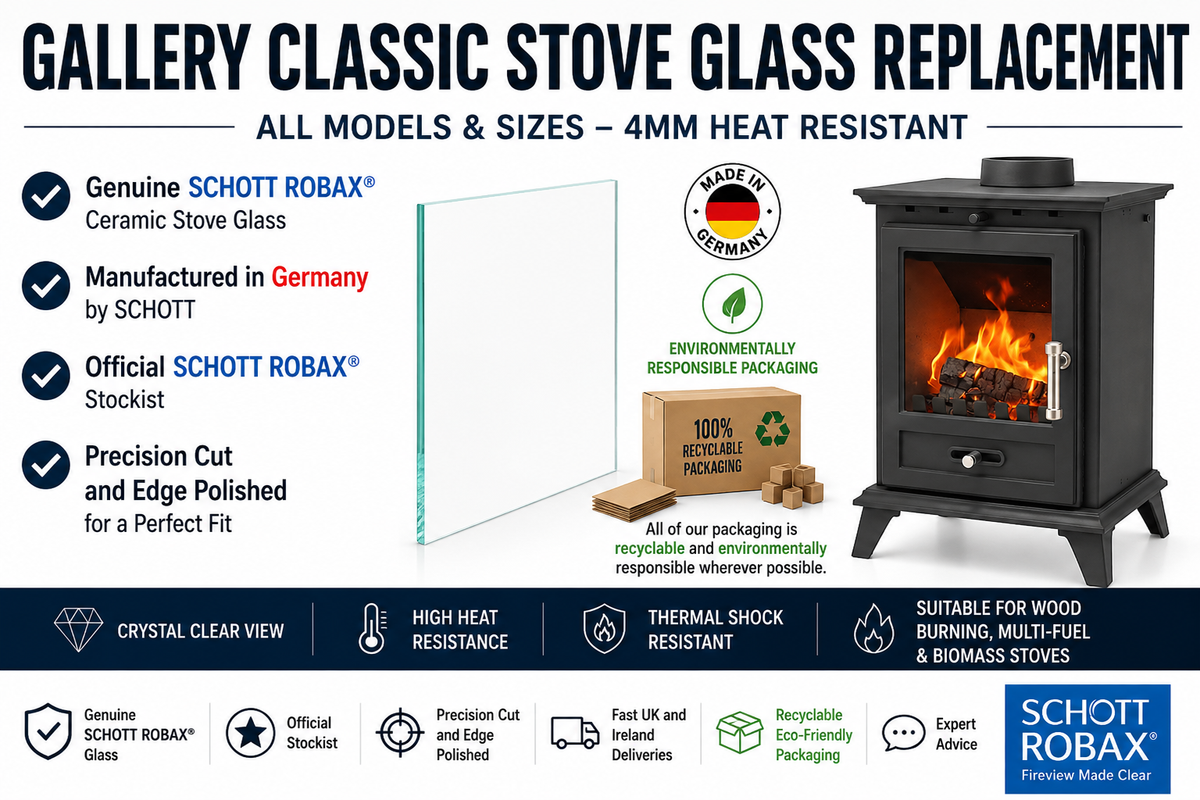 Gallery Classic Stove Glass Replacement – All Models &amp; Sizes – 4mm Heat Resistant