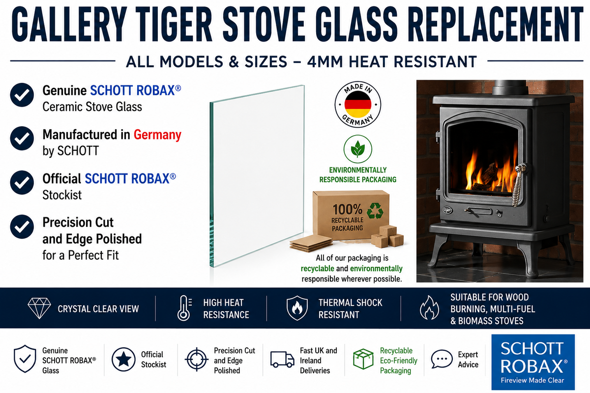 Gallery Tiger Stove Glass Replacement – All Models &amp; Sizes – 4mm Heat Resistant