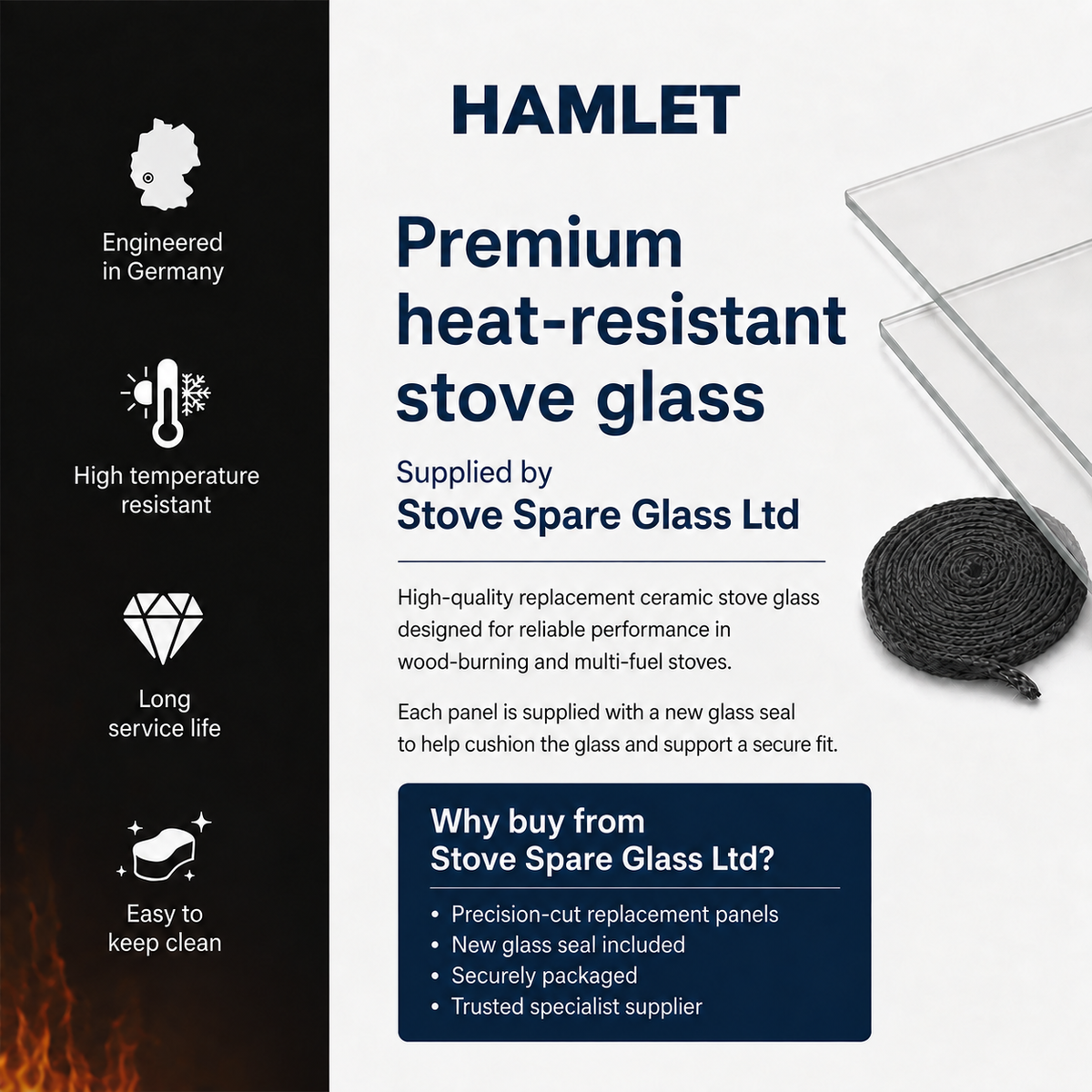 Hamlet replacement stove glass range with glass sealing tape