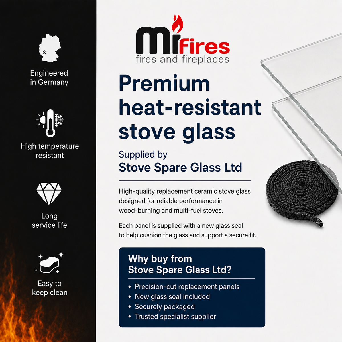 Mi-Fires Solway Medium Stove Glass 293 x 263 with Glass Seal