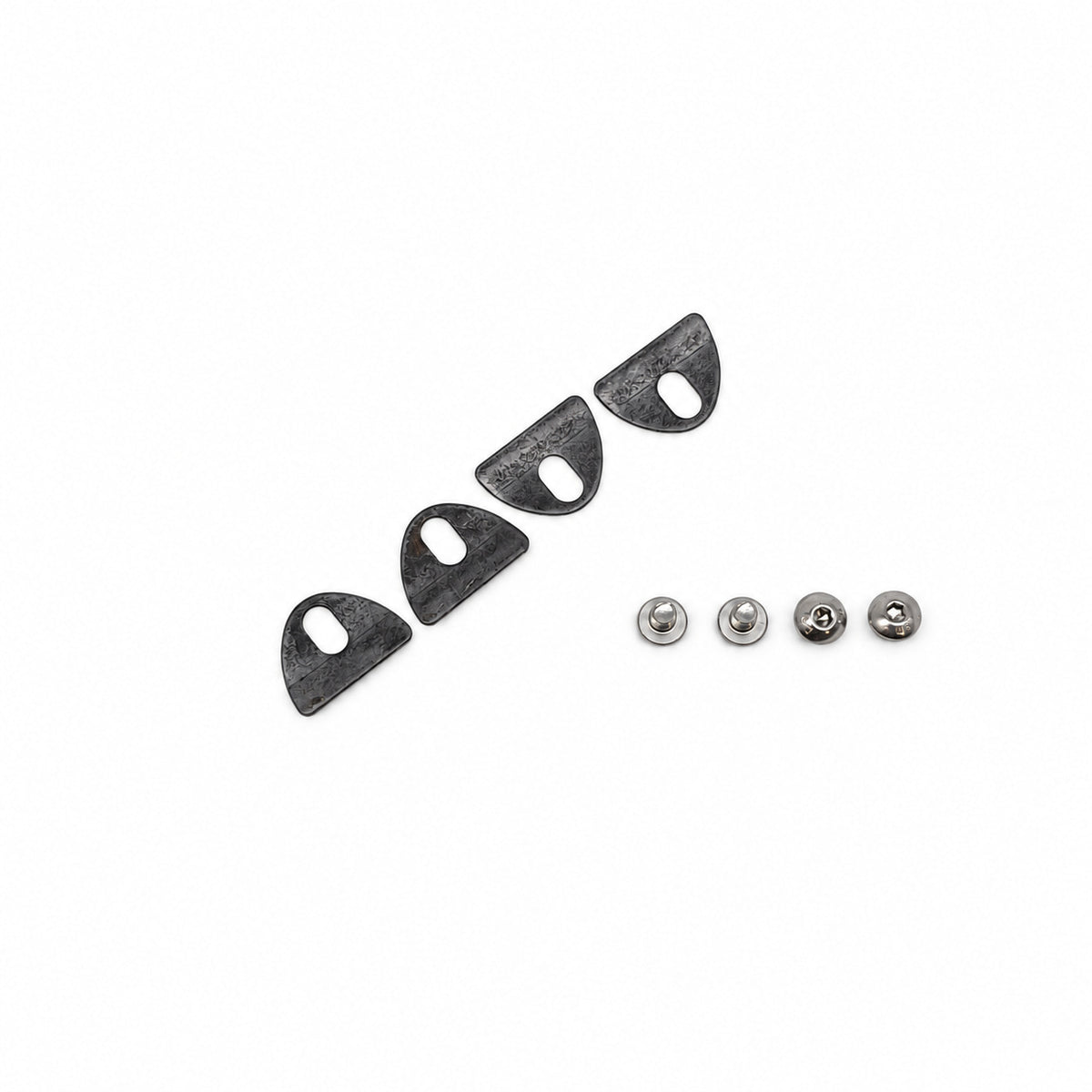 Four stove glass retaining clips with slotted holes and four stainless steel screws