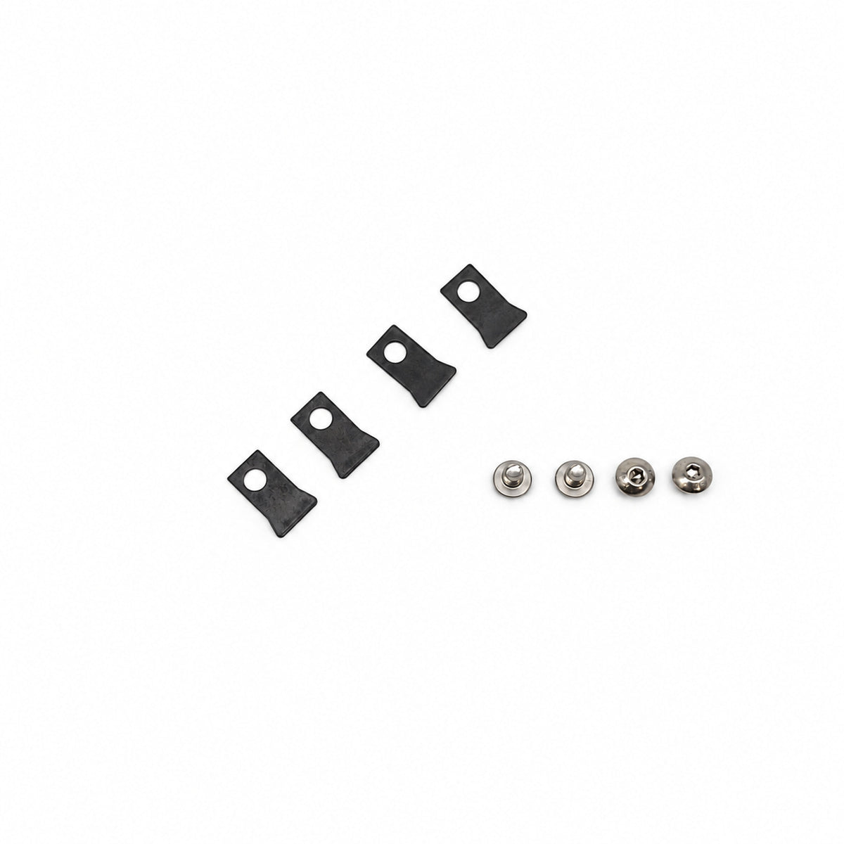 Four Firefox stove glass retaining clips with four screws