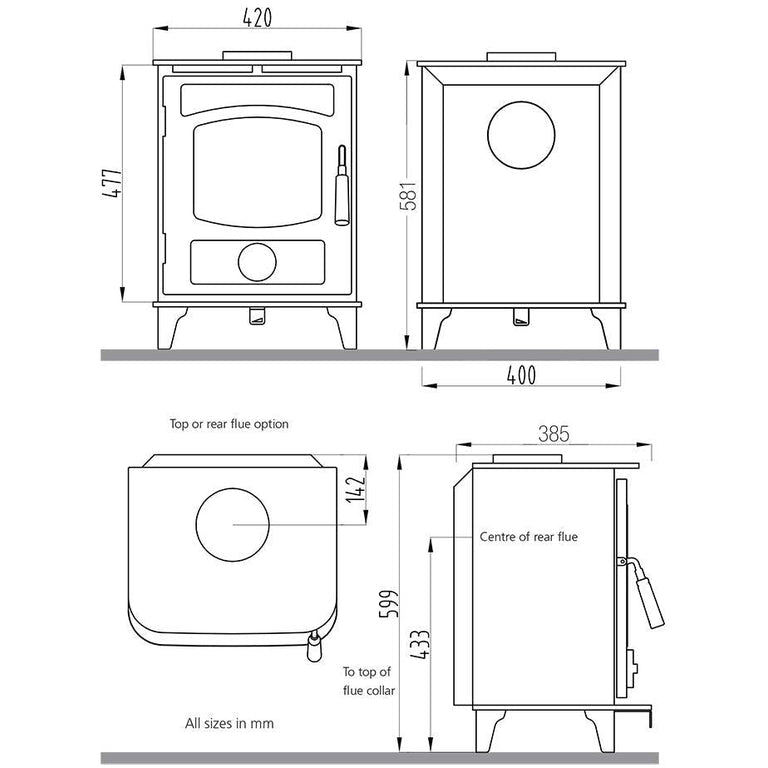 5kW Eco Design Defra Approved Wood Burning/Multi-fuel Graphite 5 Stove - StoveSpareGlass